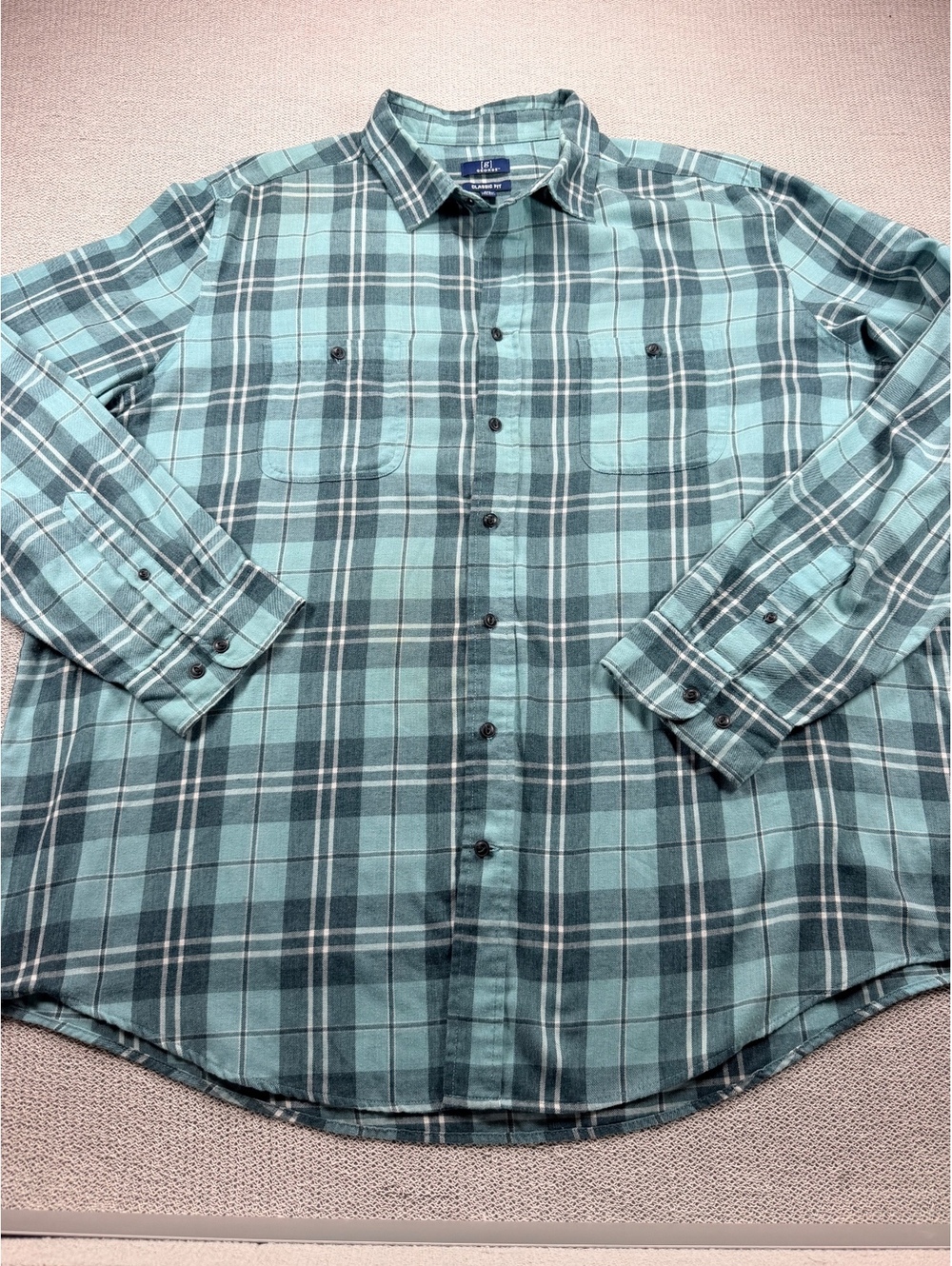 George Mens Flannel Shirt 3XL Green Plaid Classic Fit Grungy Grandpa